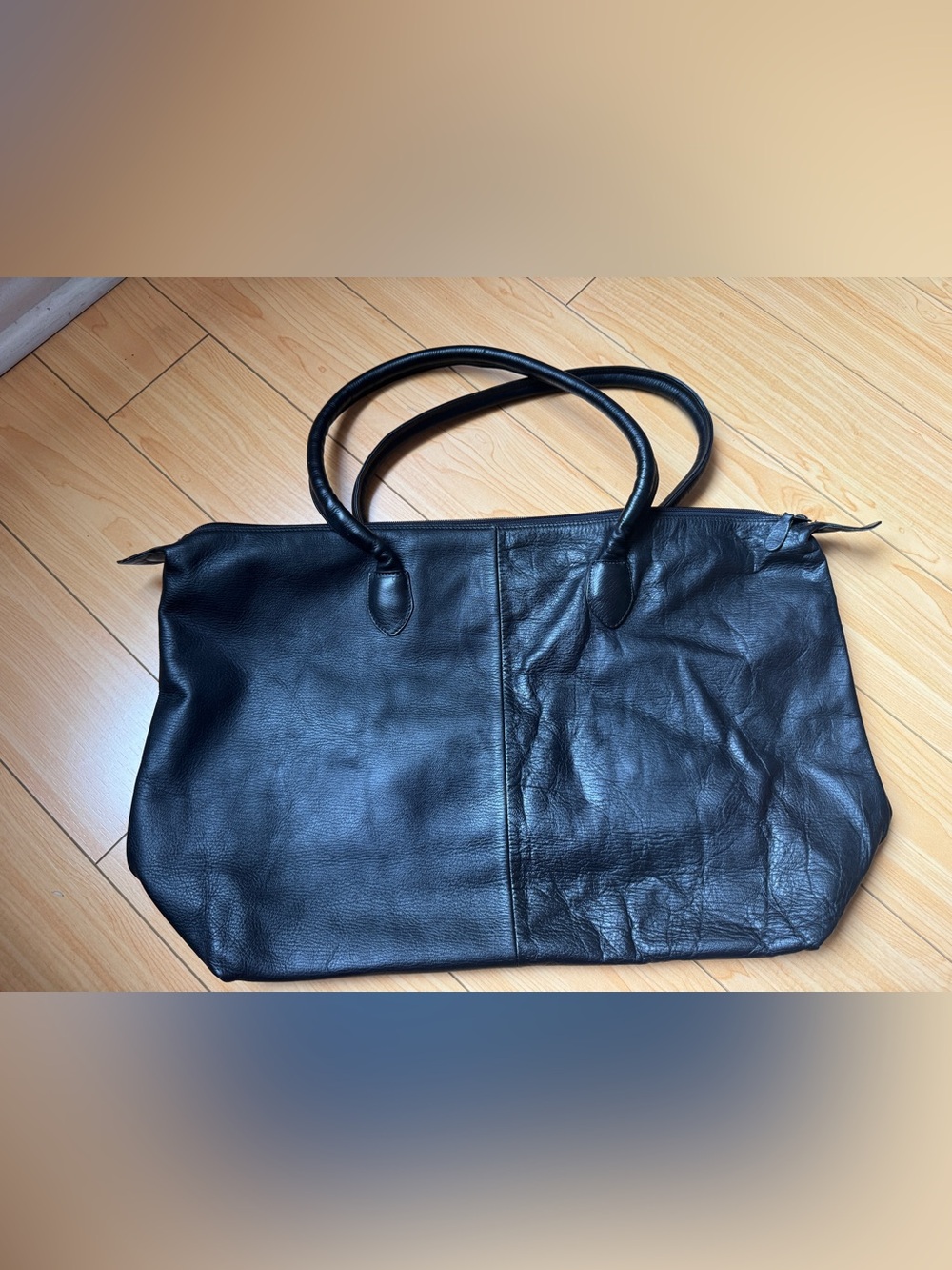 Vintage Classic Black Leather Tote Bag